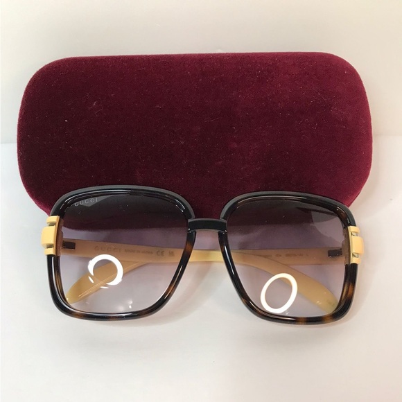 New Authentic GUCCI GG1066S 004 SQUARE SUNGLASSES IN TORTOISE IVORY - Picture 11 of 16